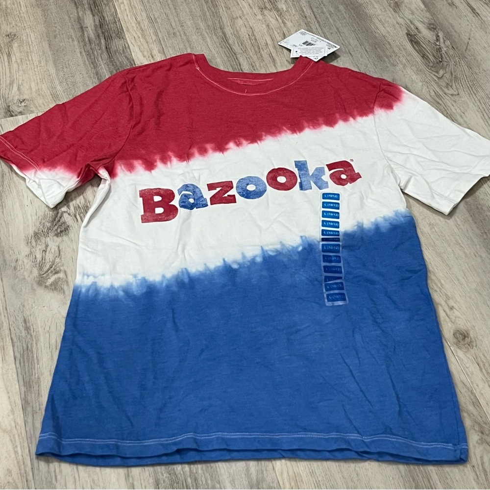 Kids Tie-Dye Shirt Red White Blue Bazooka Gum Large 10/12 NWT